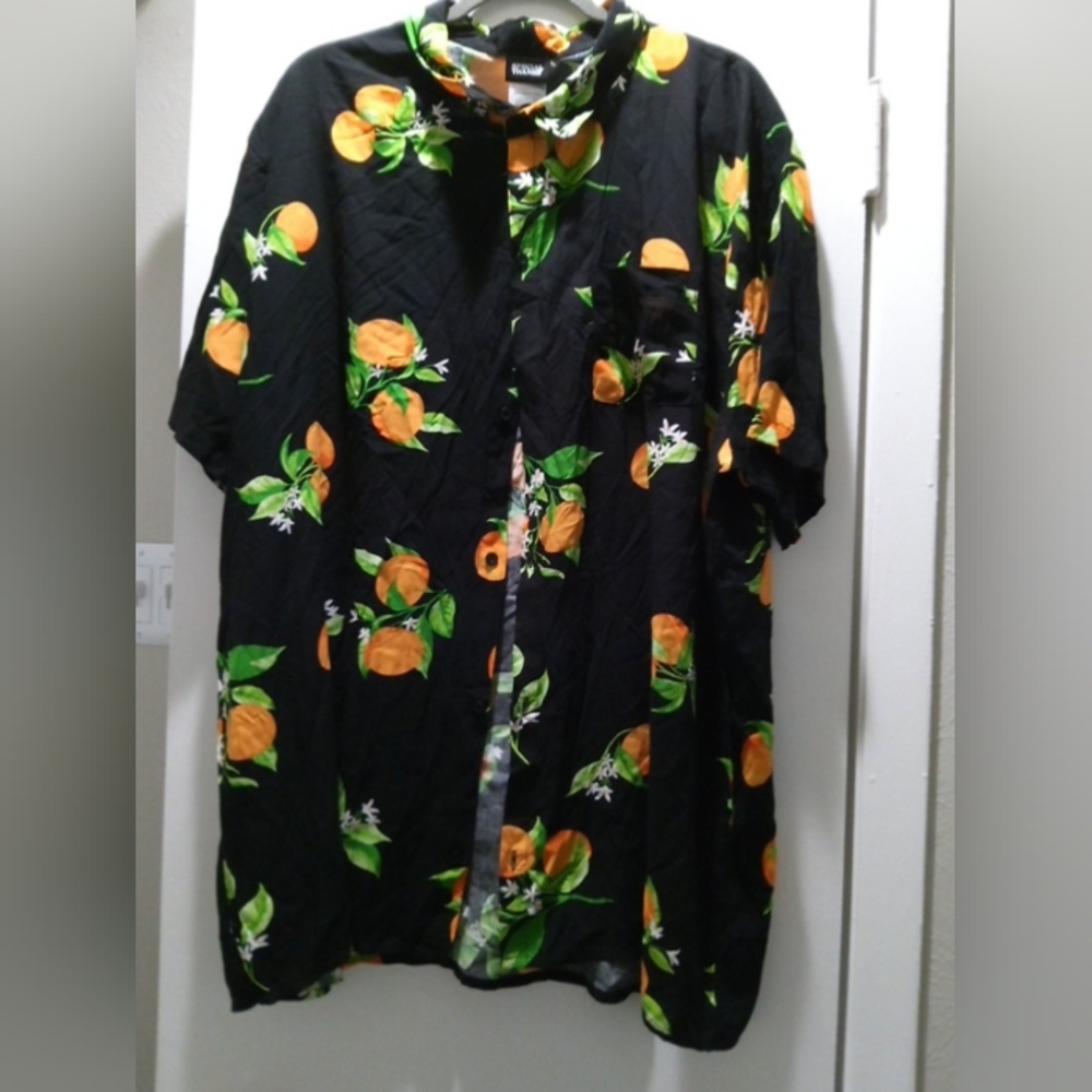 Black and Orange Floral Men's Casual Button Down Shirt